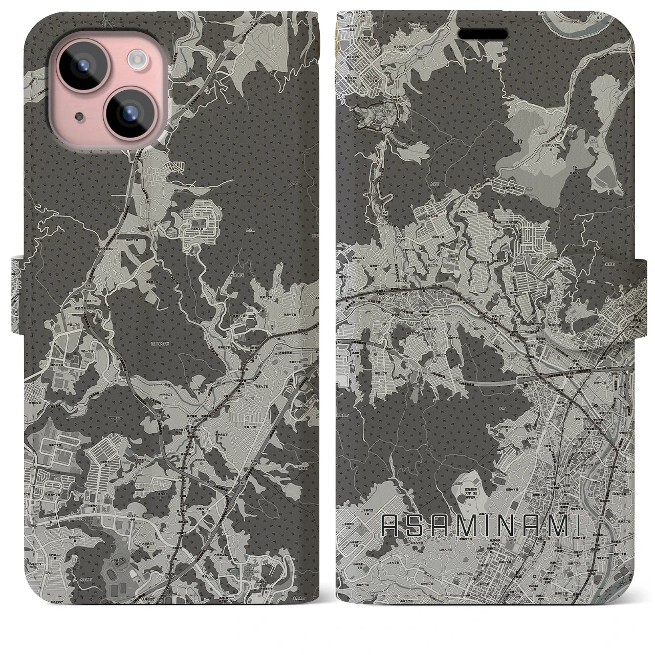 【安佐南(広島県)】地図柄iPhoneケース(手帳タイプ)