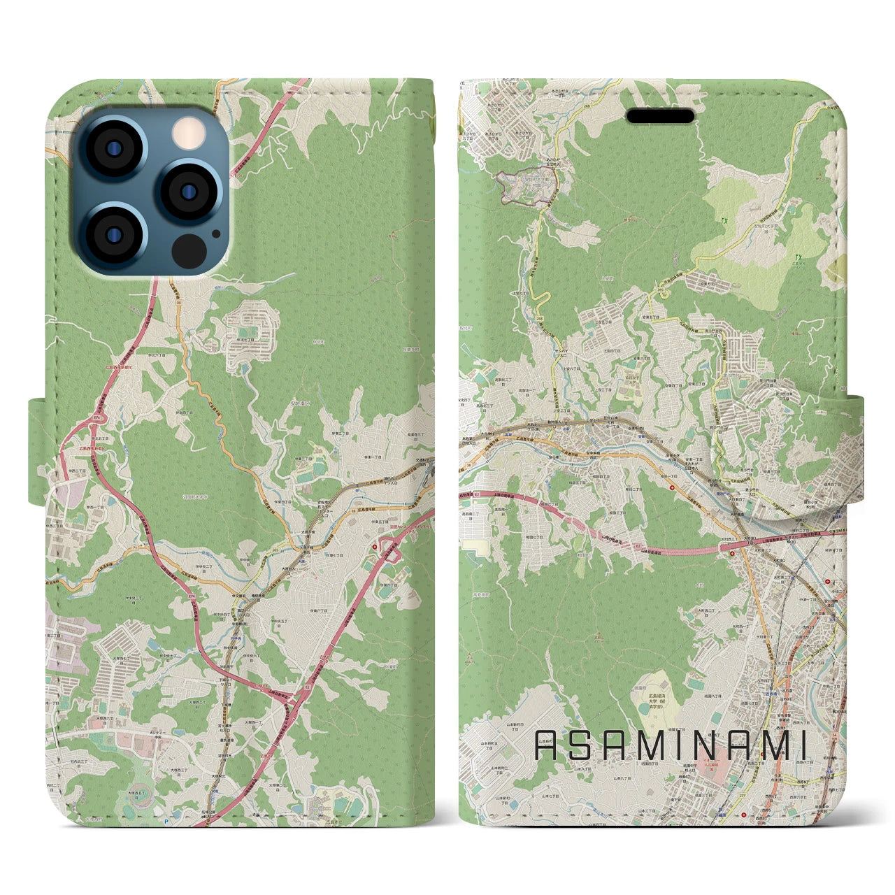 【安佐南(広島県)】地図柄iPhoneケース(手帳タイプ)