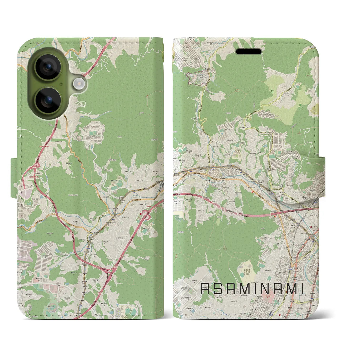 【安佐南(広島県)】地図柄iPhoneケース(手帳タイプ)