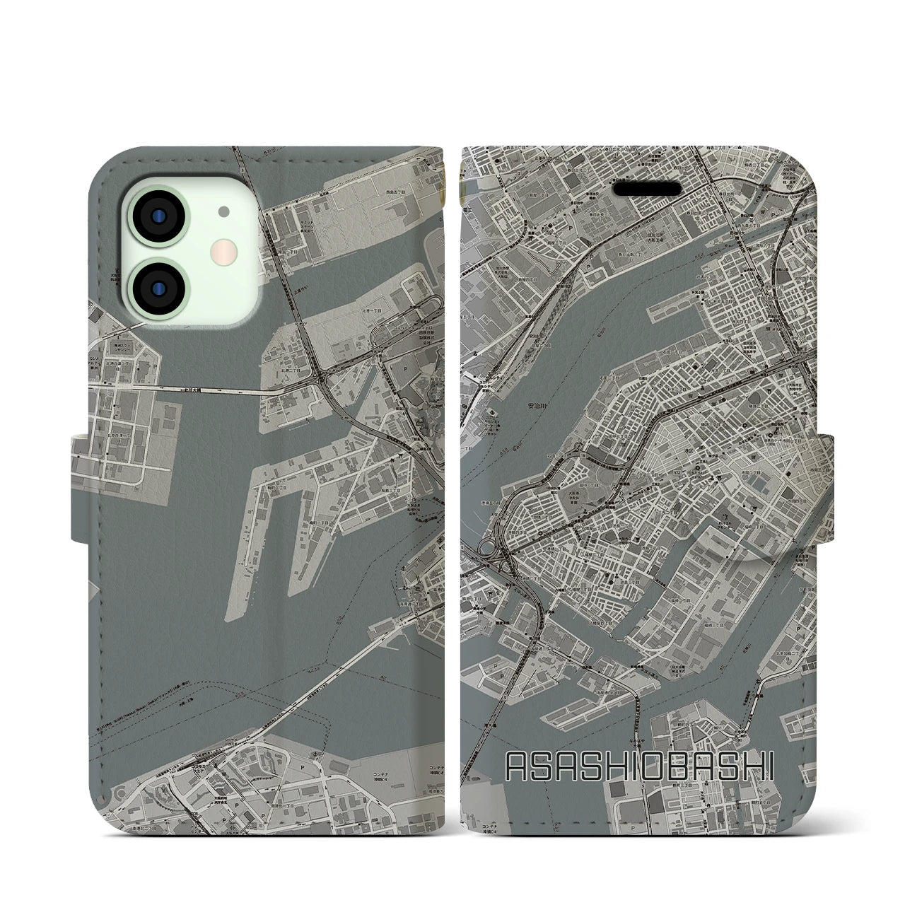 【朝潮橋(大阪府)】地図柄iPhoneケース(手帳タイプ)