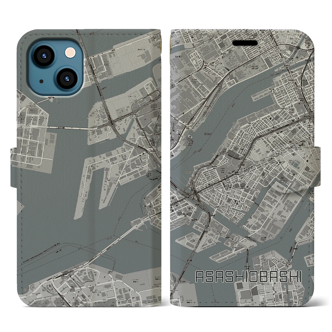 【朝潮橋(大阪府)】地図柄iPhoneケース(手帳タイプ)