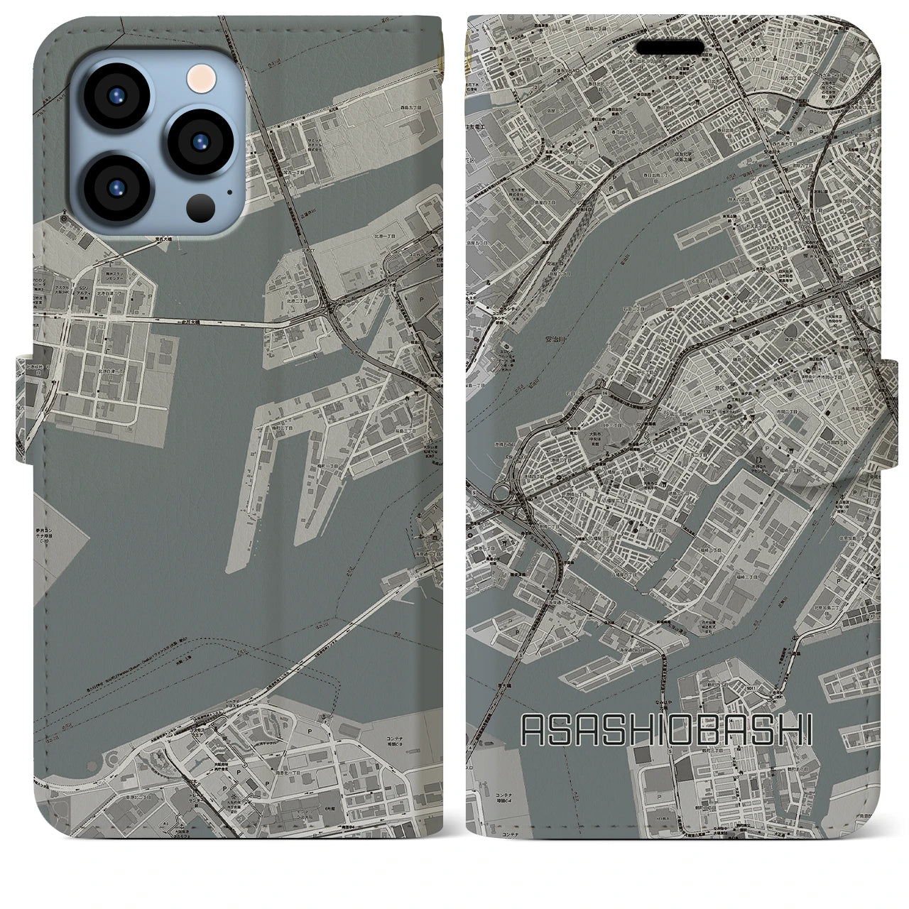 【朝潮橋(大阪府)】地図柄iPhoneケース(手帳タイプ)