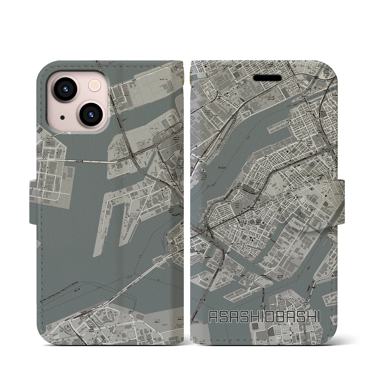 【朝潮橋(大阪府)】地図柄iPhoneケース(手帳タイプ)