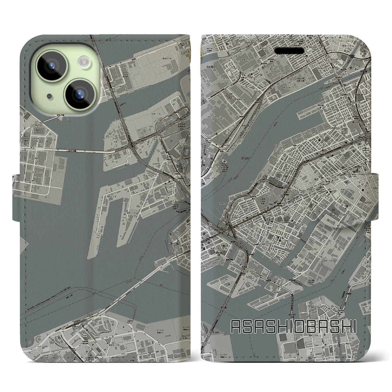 【朝潮橋(大阪府)】地図柄iPhoneケース(手帳タイプ)