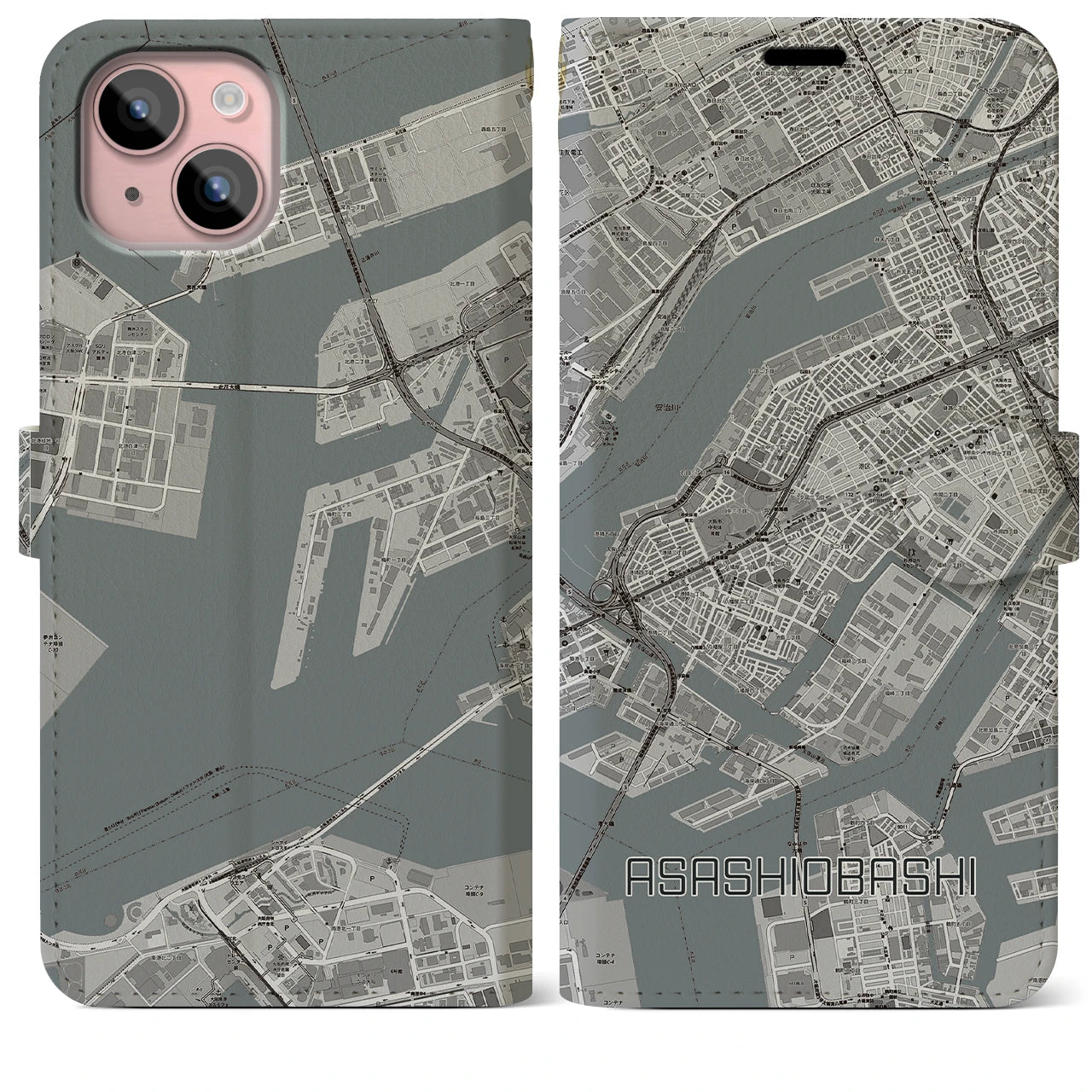 【朝潮橋(大阪府)】地図柄iPhoneケース(手帳タイプ)