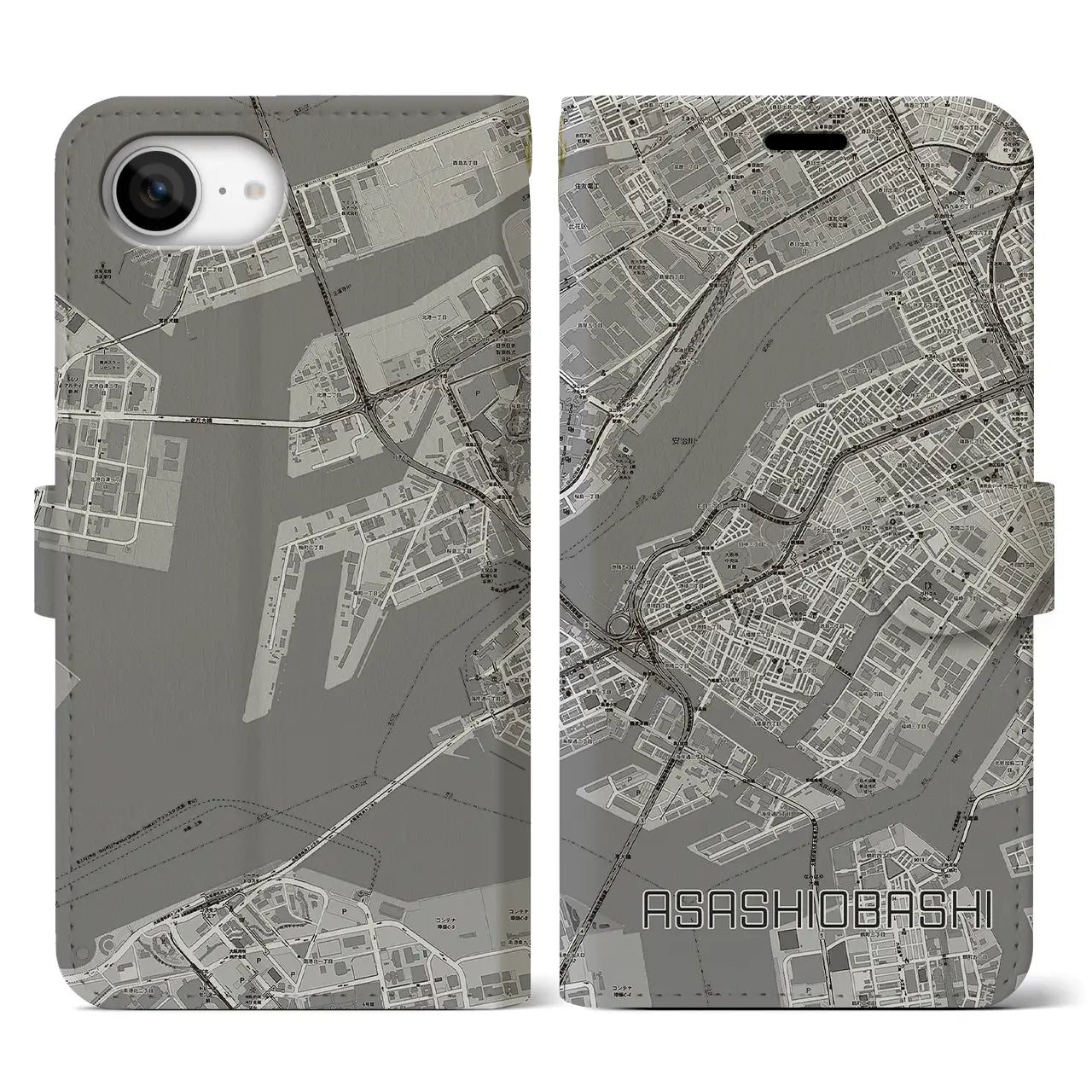 【朝潮橋(大阪府)】地図柄iPhoneケース(手帳タイプ)