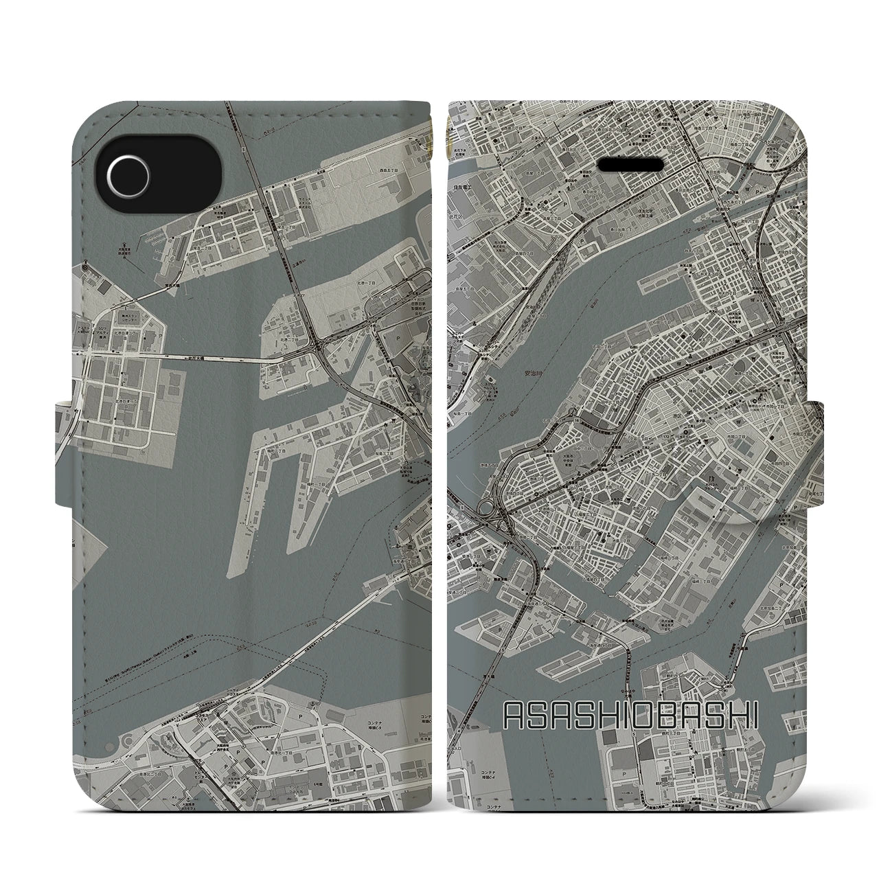 【朝潮橋(大阪府)】地図柄iPhoneケース(手帳タイプ)