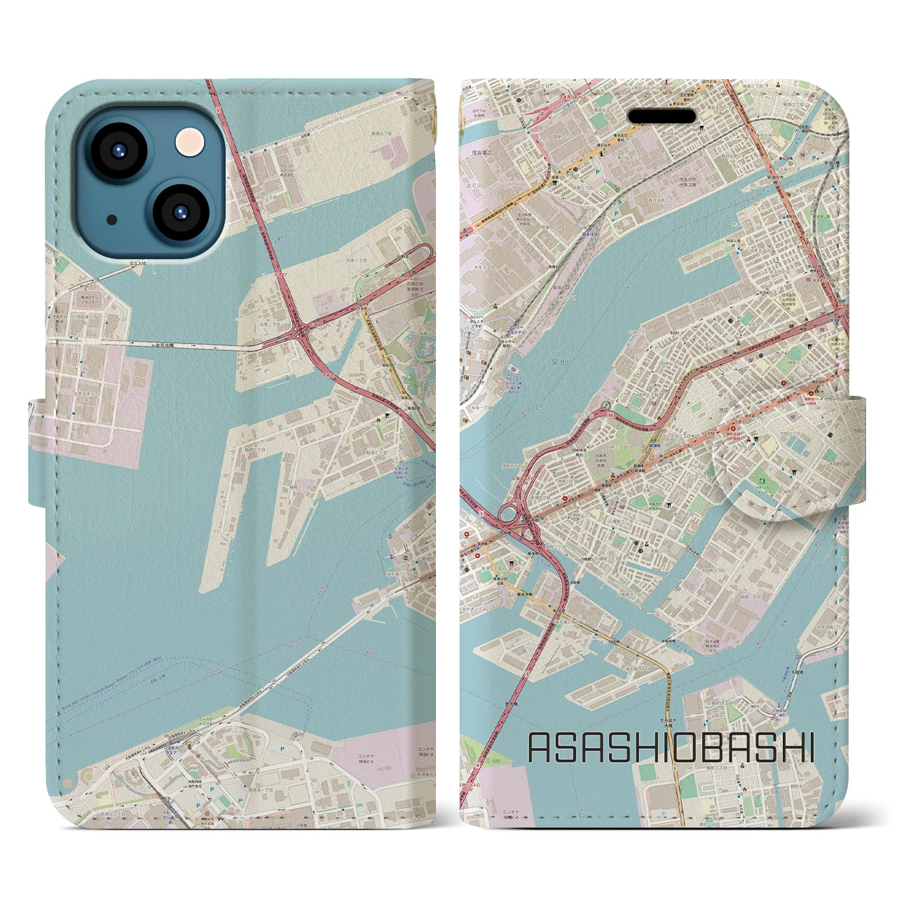 【朝潮橋(大阪府)】地図柄iPhoneケース(手帳タイプ)