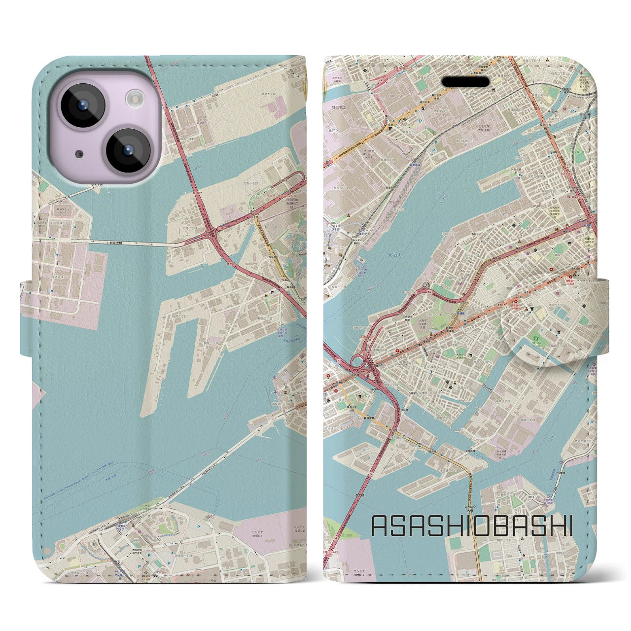 【朝潮橋(大阪府)】地図柄iPhoneケース(手帳タイプ)