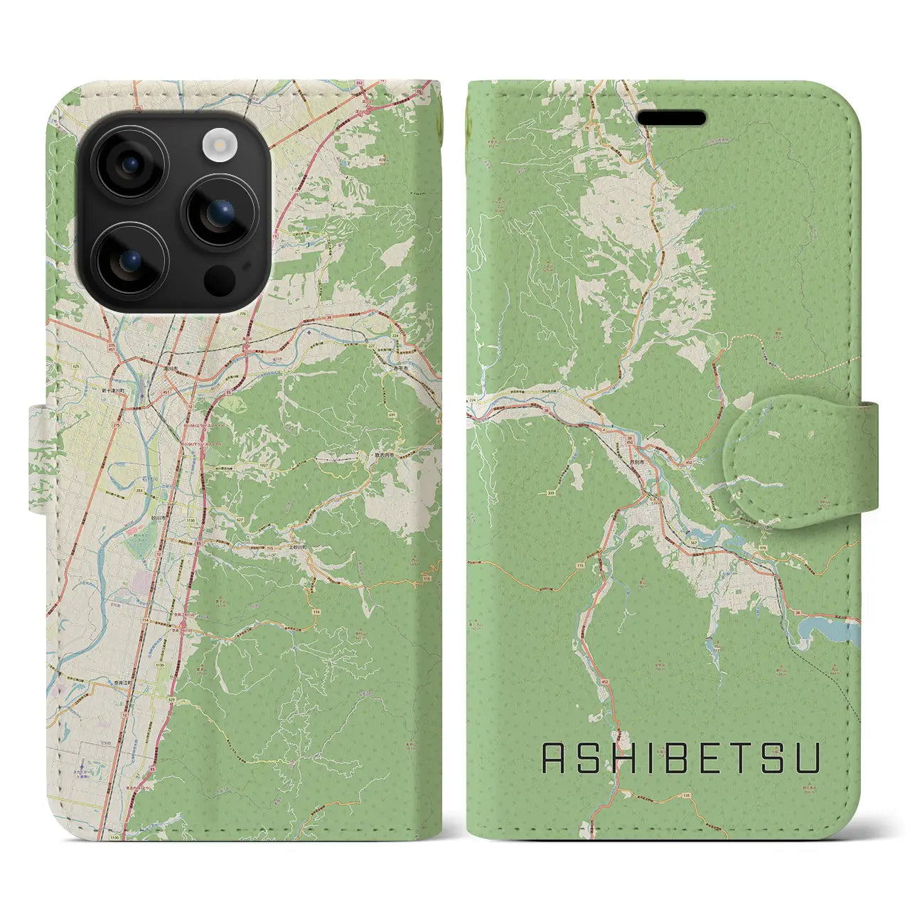 【芦別(北海道)】地図柄iPhoneケース(手帳タイプ)ナチュラル・iPhone 16 用