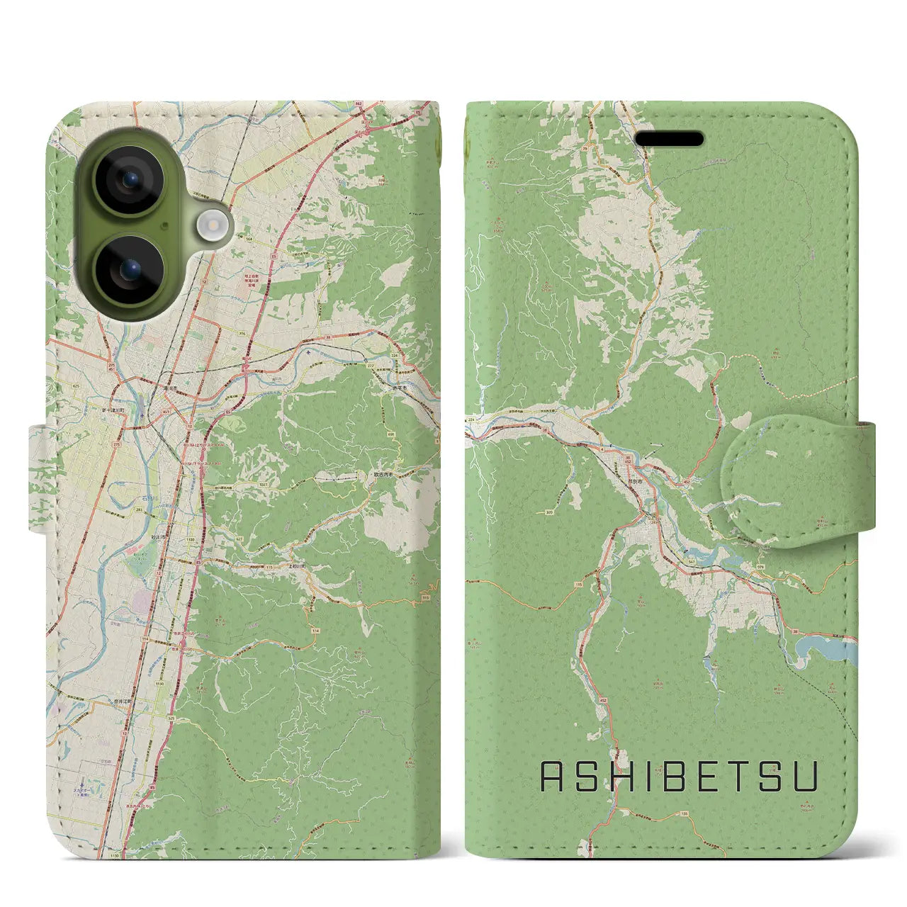 【芦別(北海道)】地図柄iPhoneケース(手帳タイプ)ナチュラル・iPhone 17 Pro Max 用
