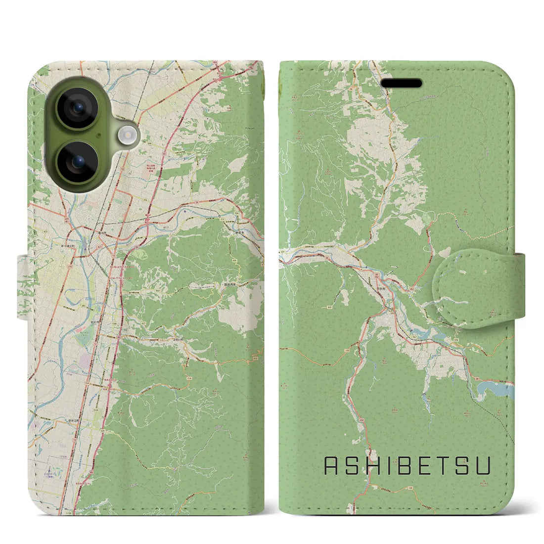 【芦別(北海道)】地図柄iPhoneケース(手帳タイプ)ナチュラル・iPhone 17 Pro Max 用