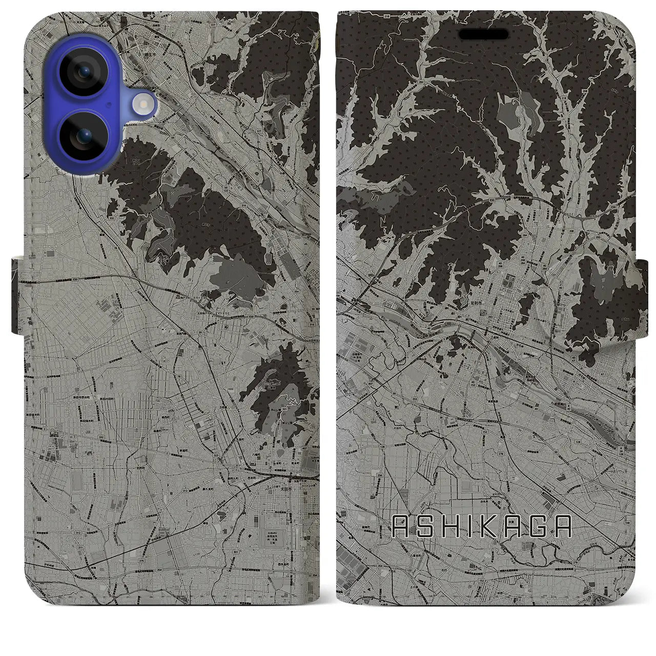 【足利(栃木県)】地図柄iPhoneケース(手帳タイプ)モノトーン・iPhone 16 Pro Max 用