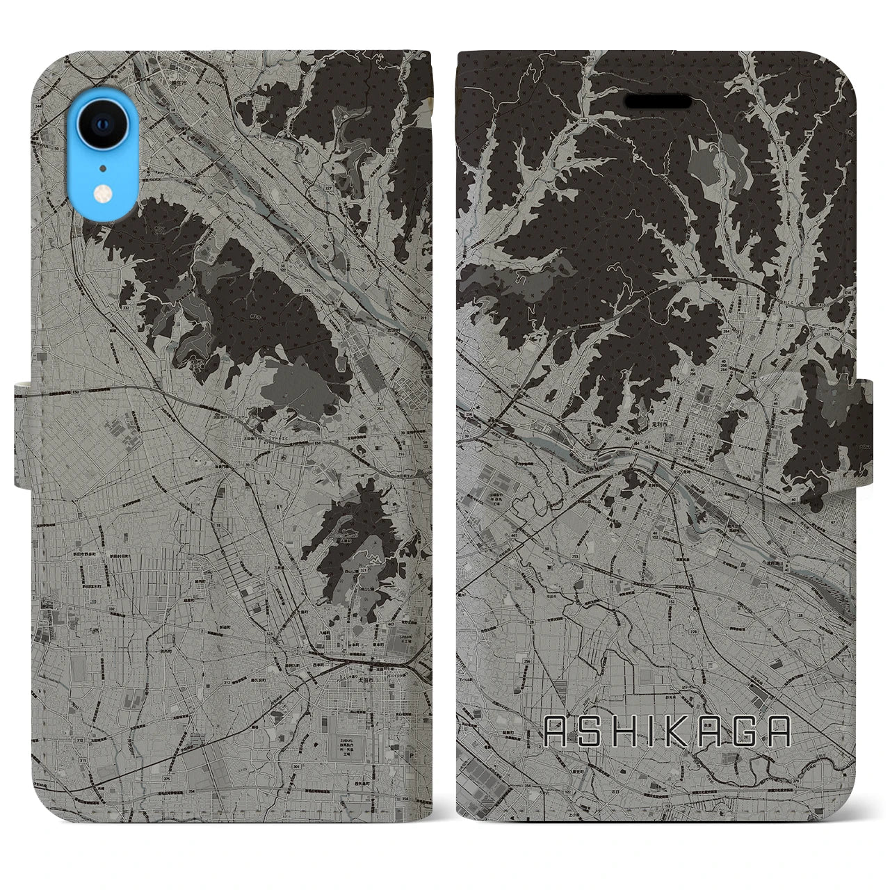 【足利(栃木県)】地図柄iPhoneケース(手帳タイプ)モノトーン・iPhone XR 用