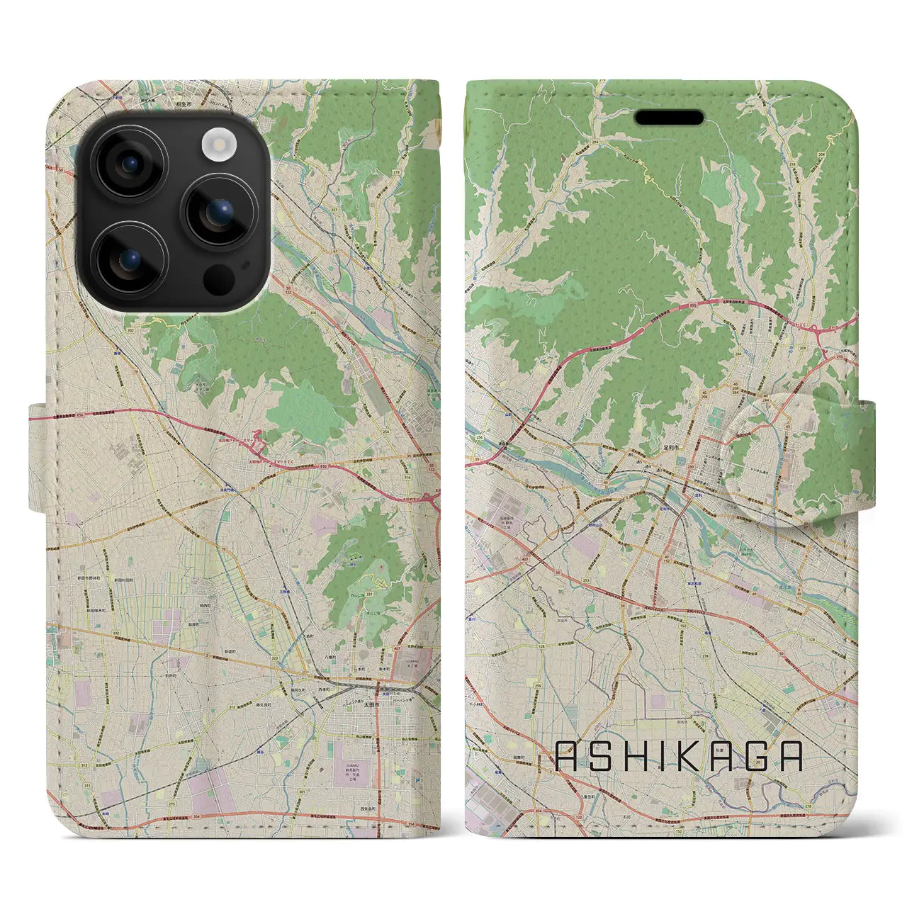 【足利(栃木県)】地図柄iPhoneケース(手帳タイプ)ナチュラル・iPhone 16 用