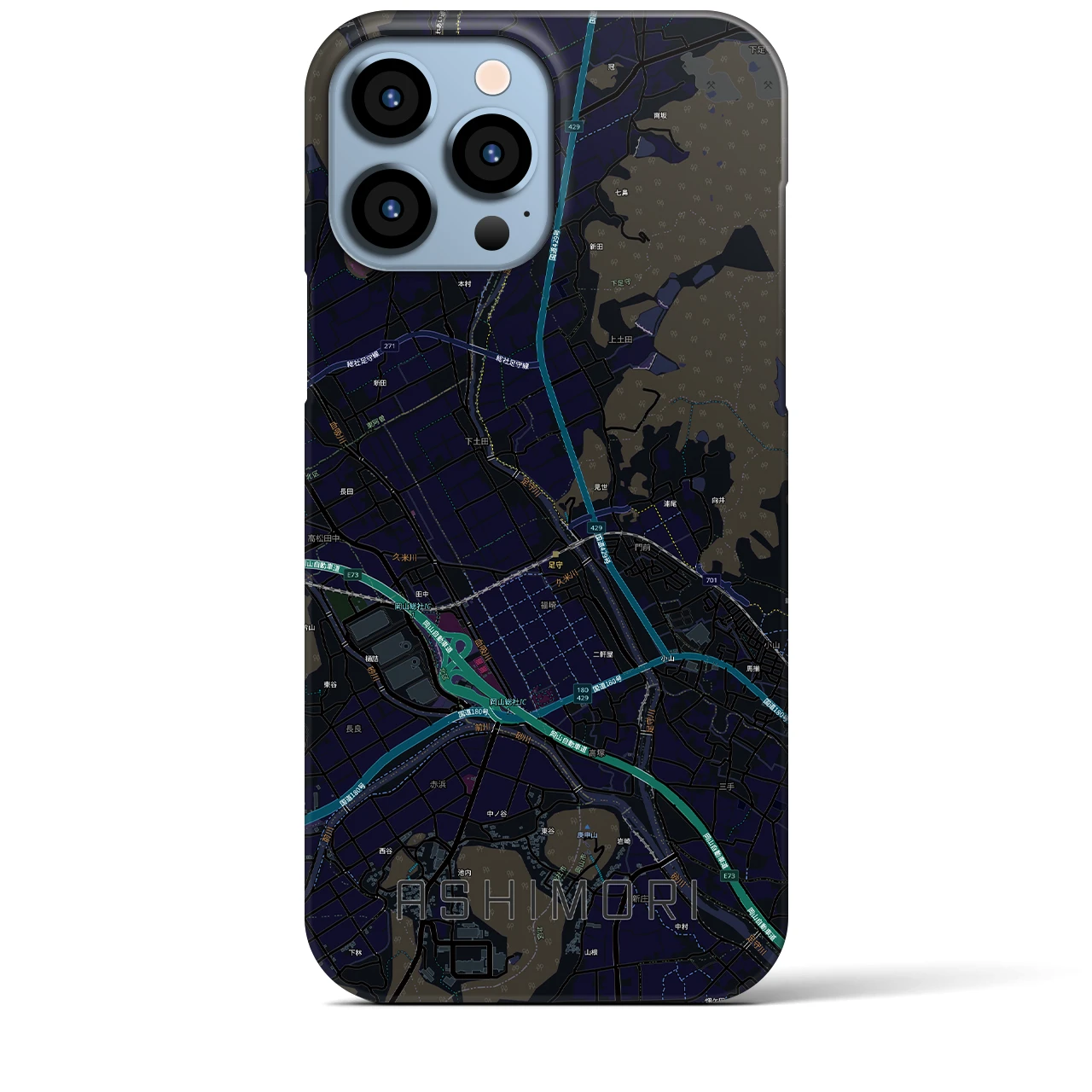 【足守(岡山県)】地図柄iPhoneケース(バックカバータイプ)