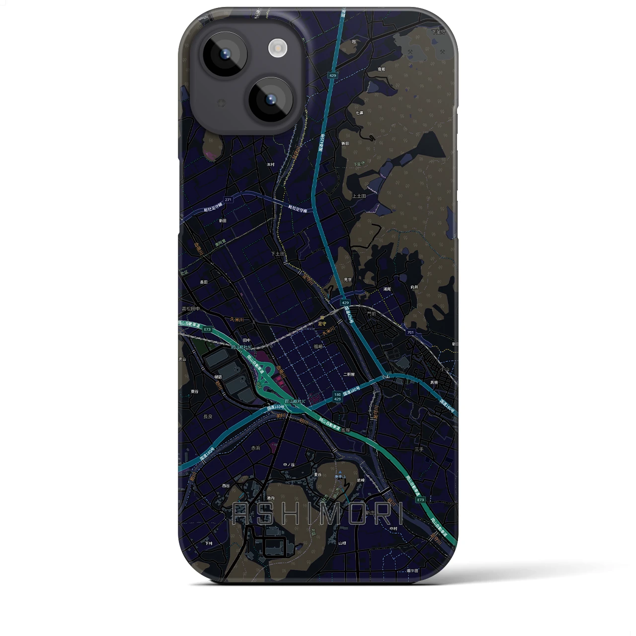 【足守(岡山県)】地図柄iPhoneケース(バックカバータイプ)