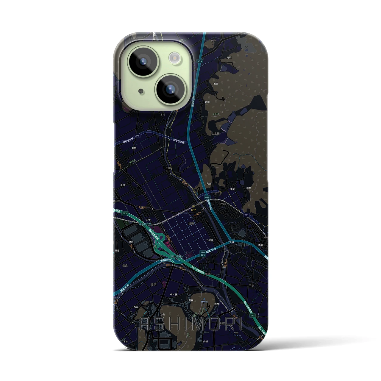 【足守(岡山県)】地図柄iPhoneケース(バックカバータイプ)