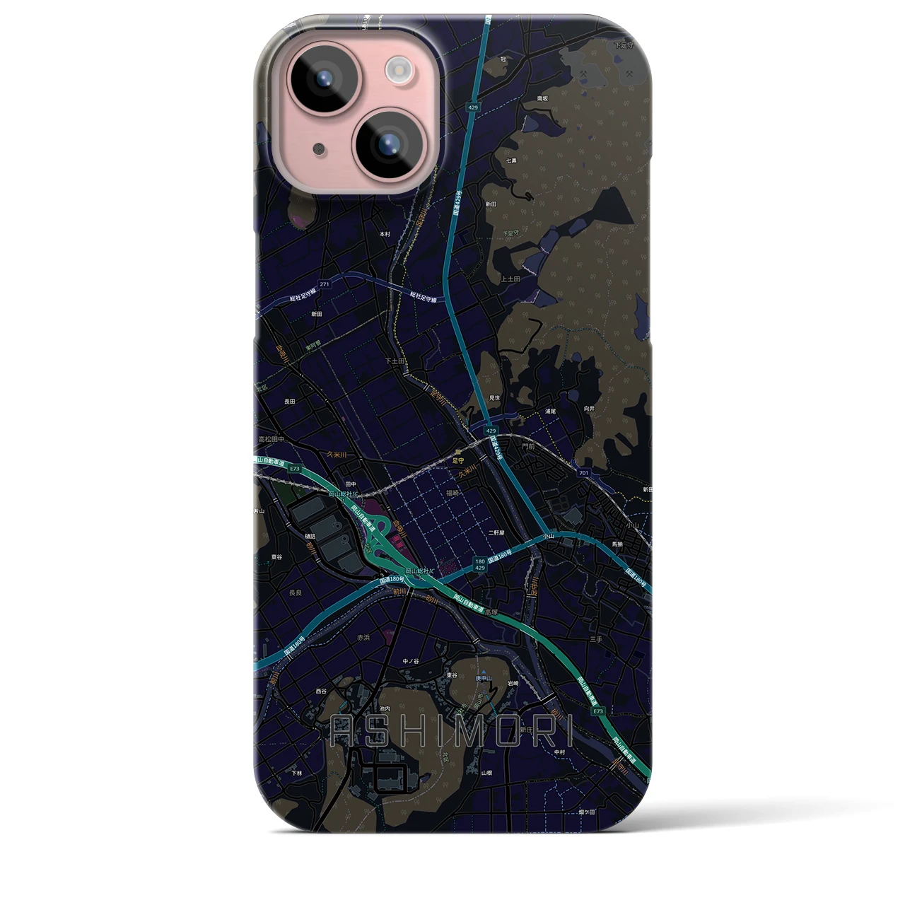 【足守(岡山県)】地図柄iPhoneケース(バックカバータイプ)