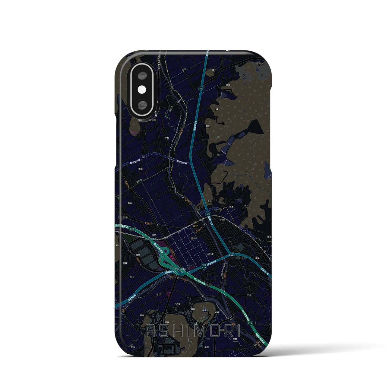 【足守(岡山県)】地図柄iPhoneケース(バックカバータイプ)