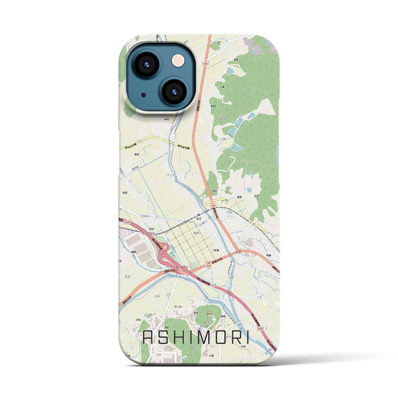 【足守(岡山県)】地図柄iPhoneケース(バックカバータイプ)