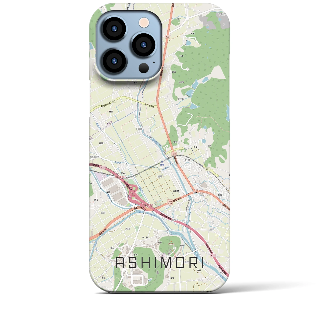 【足守(岡山県)】地図柄iPhoneケース(バックカバータイプ)