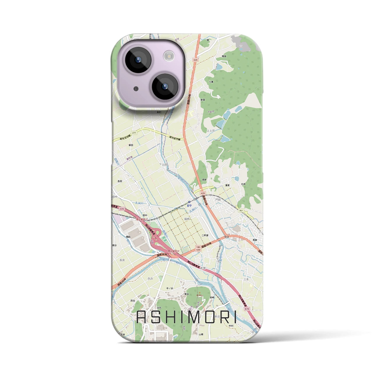 【足守(岡山県)】地図柄iPhoneケース(バックカバータイプ)