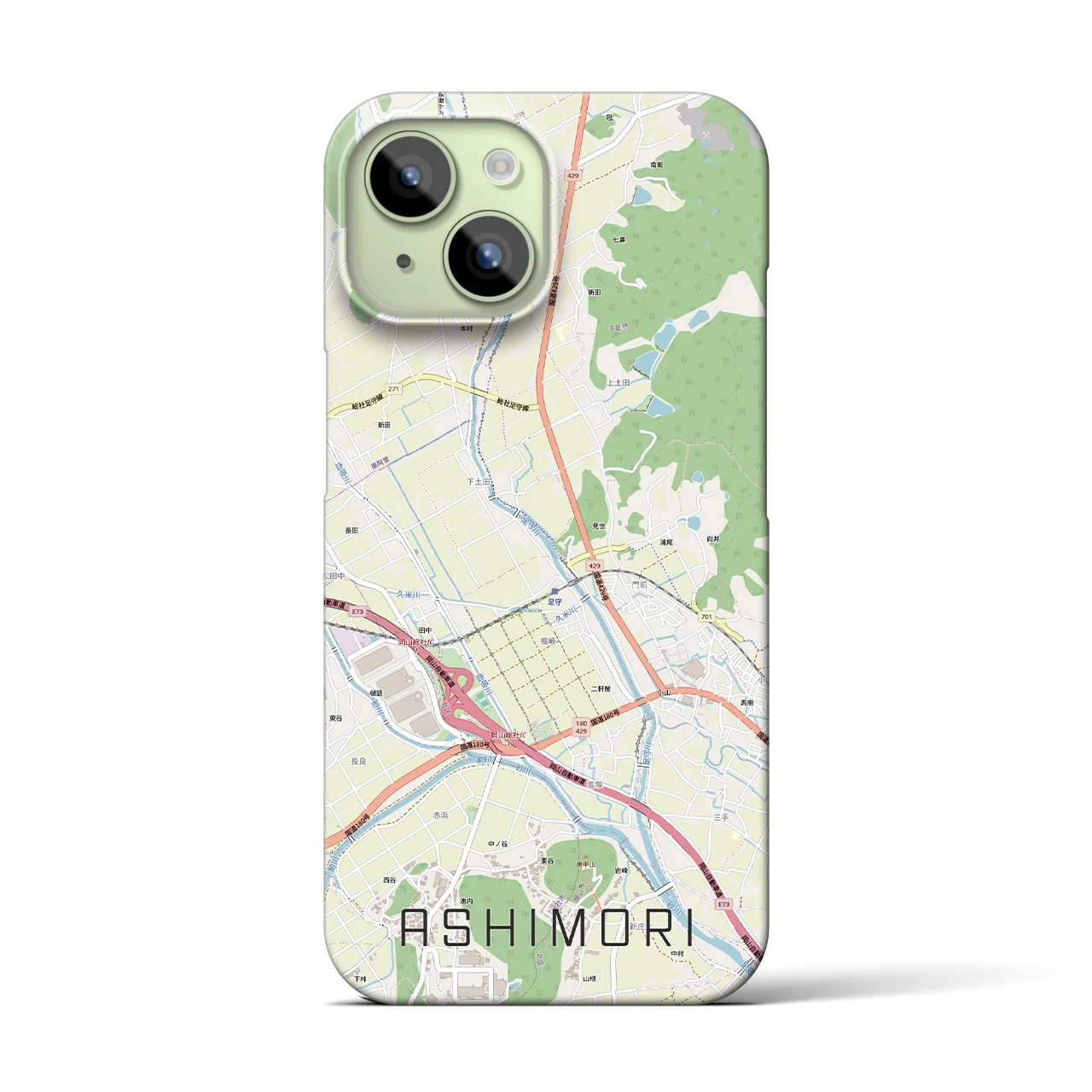【足守(岡山県)】地図柄iPhoneケース(バックカバータイプ)