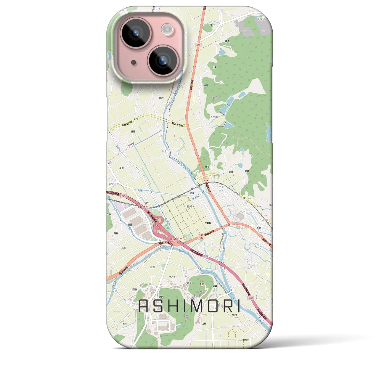 【足守(岡山県)】地図柄iPhoneケース(バックカバータイプ)