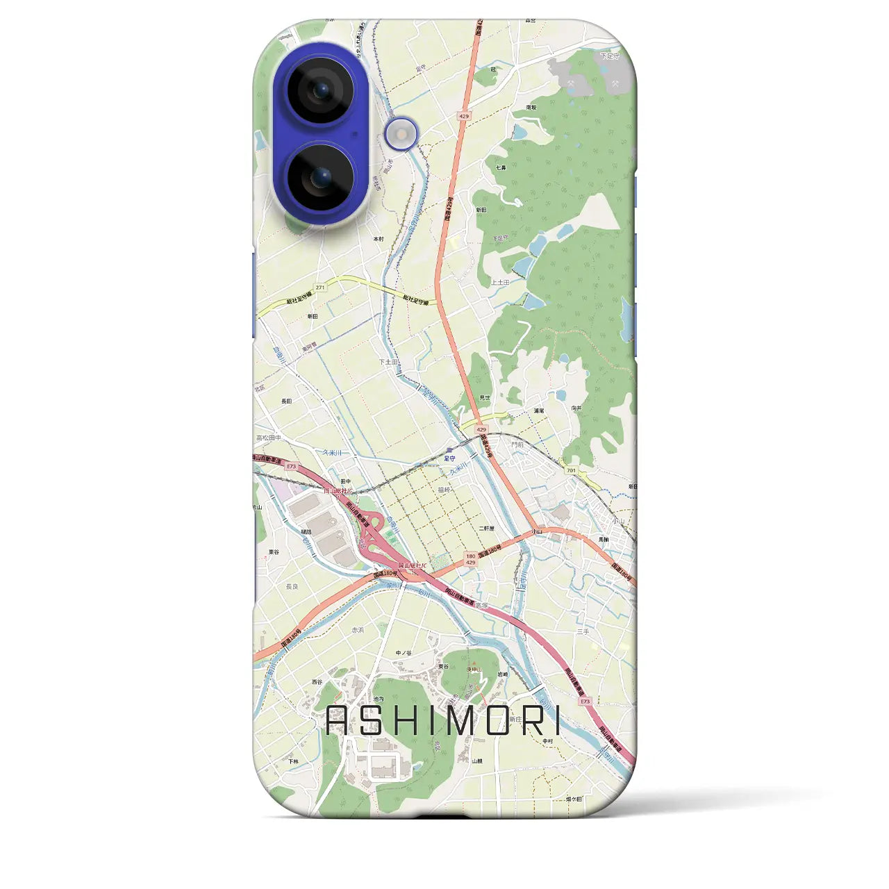 【足守(岡山県)】地図柄iPhoneケース(バックカバータイプ)ブラック・iPhone 16 Pro Max 用