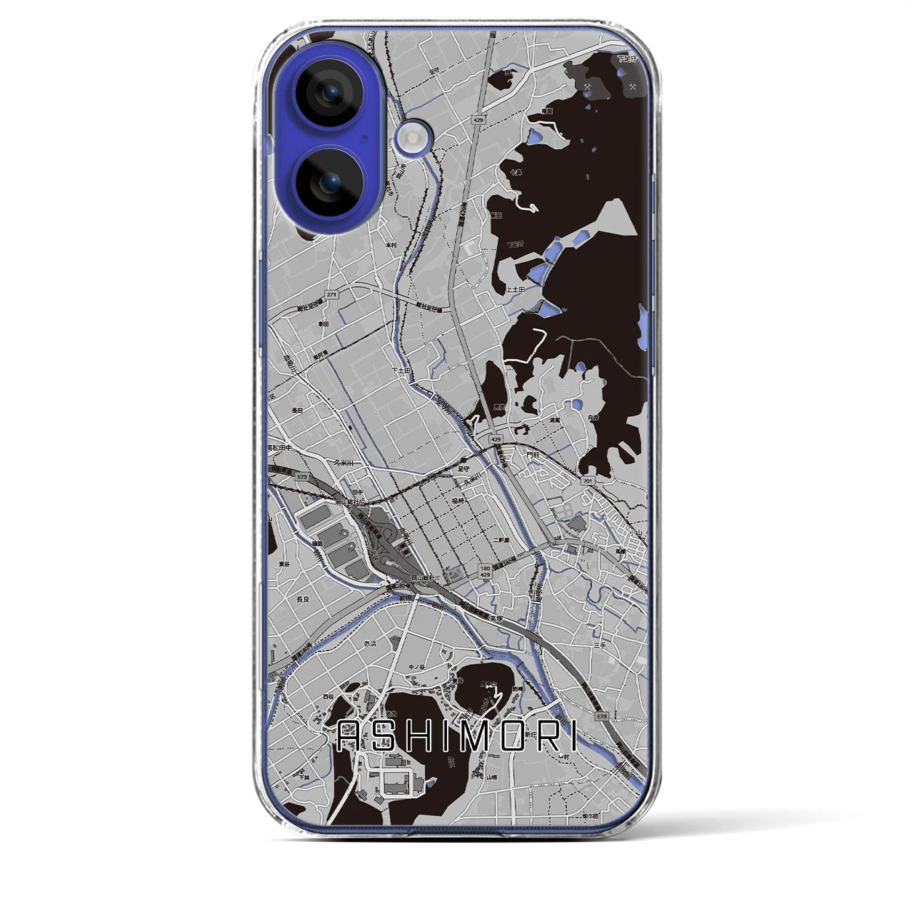 【足守(岡山県)】地図柄iPhoneケース(クリアタイプ)モノトーン・iPhone 16 Pro Max 用