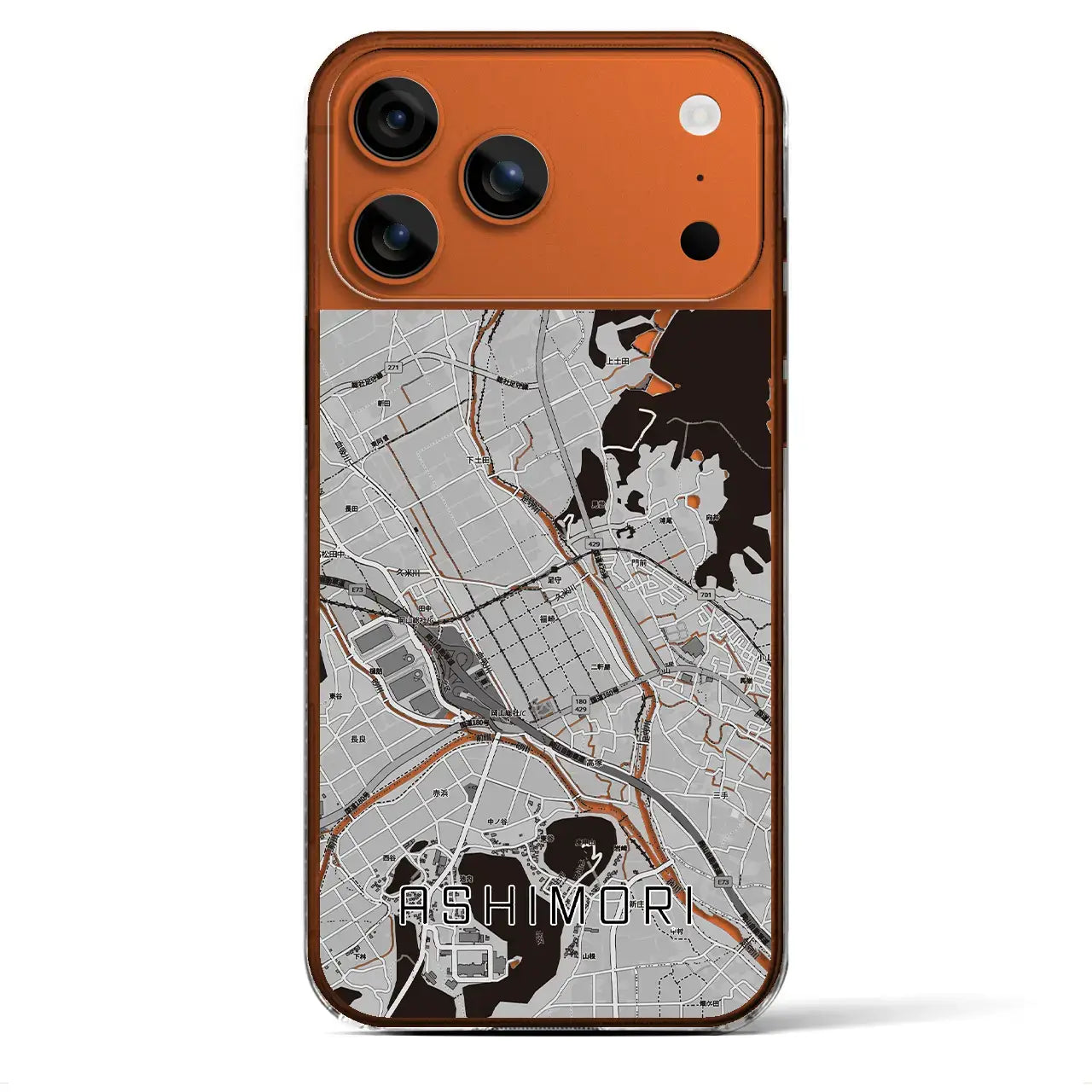 【足守(岡山県)】地図柄iPhoneケース(クリアタイプ)モノトーン・iPhone 17 Pro Max 用