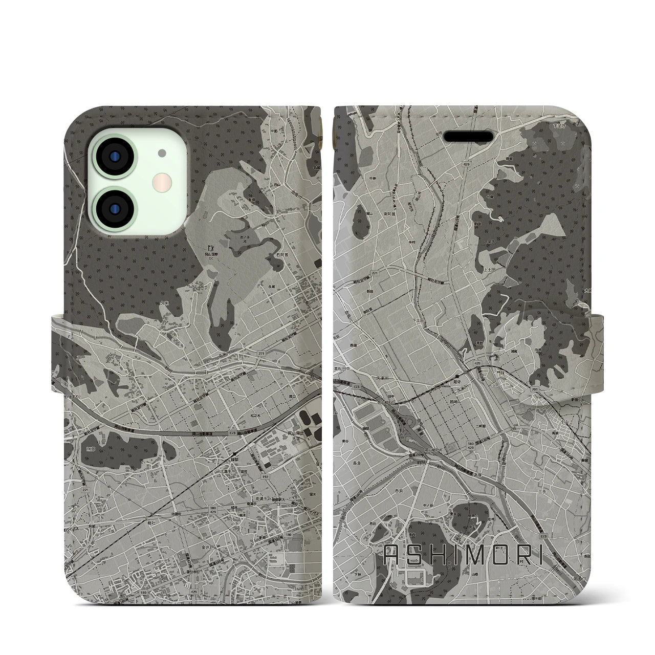 【足守(岡山県)】地図柄iPhoneケース(手帳タイプ)