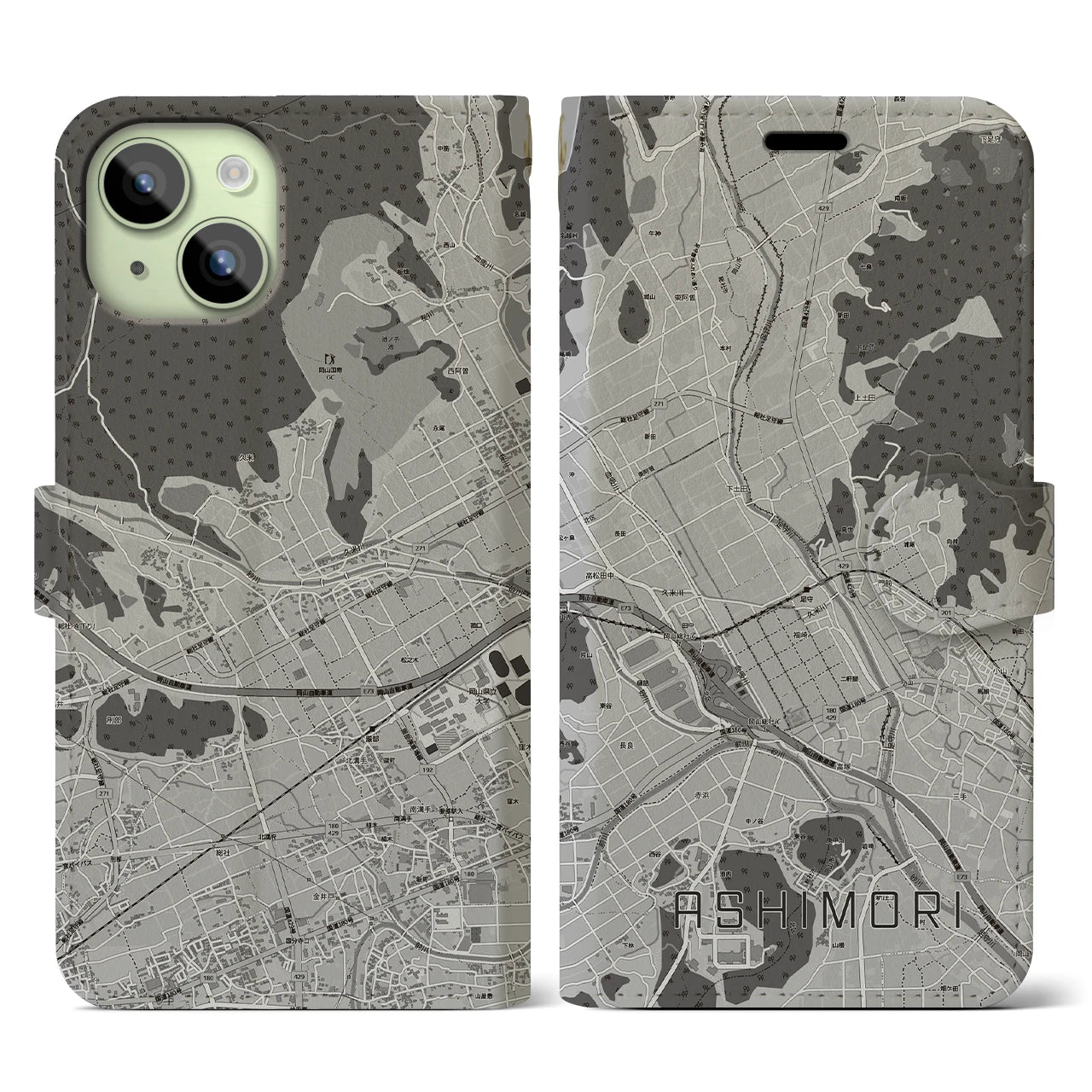 【足守(岡山県)】地図柄iPhoneケース(手帳タイプ)