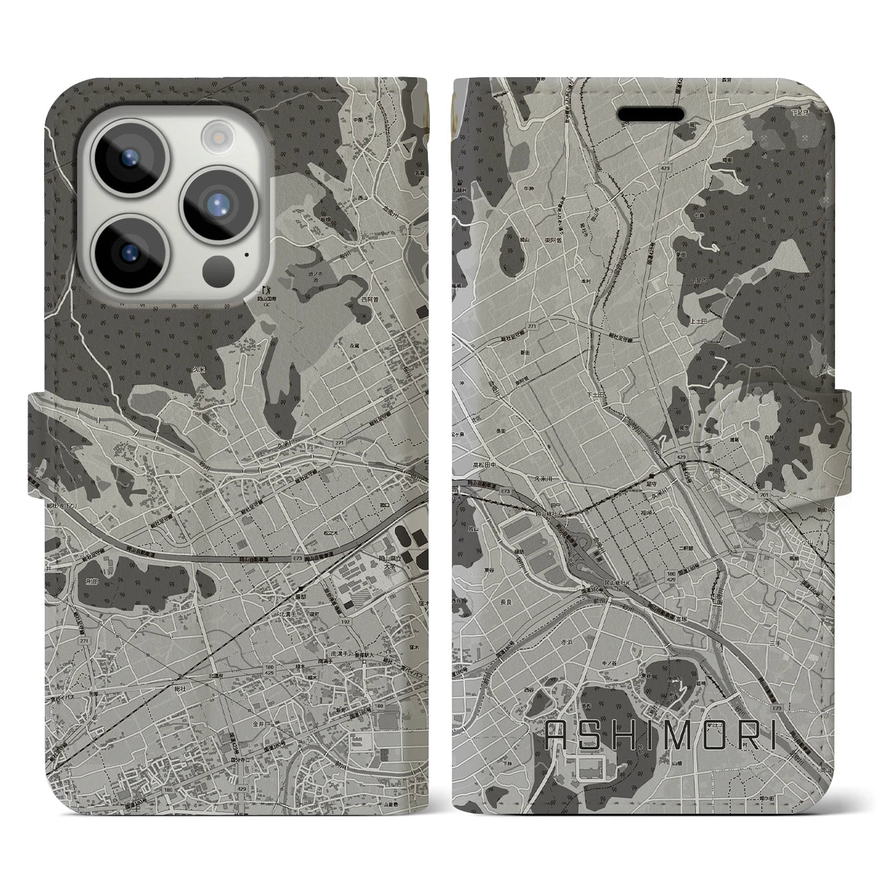 【足守(岡山県)】地図柄iPhoneケース(手帳タイプ)