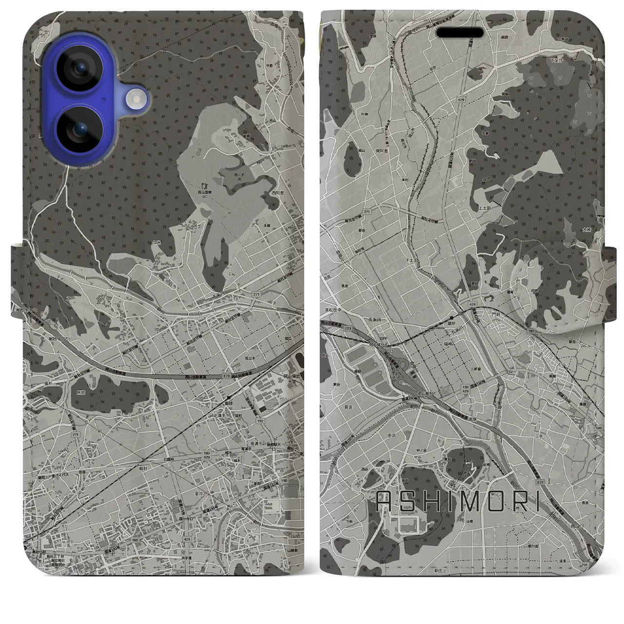 【足守(岡山県)】地図柄iPhoneケース(手帳タイプ)