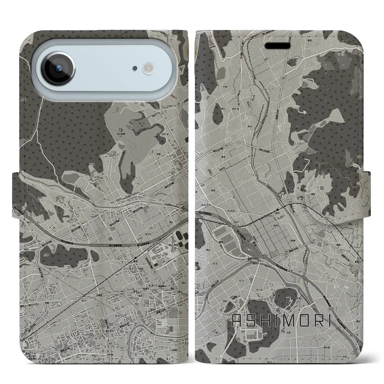 【足守(岡山県)】地図柄iPhoneケース(手帳タイプ)