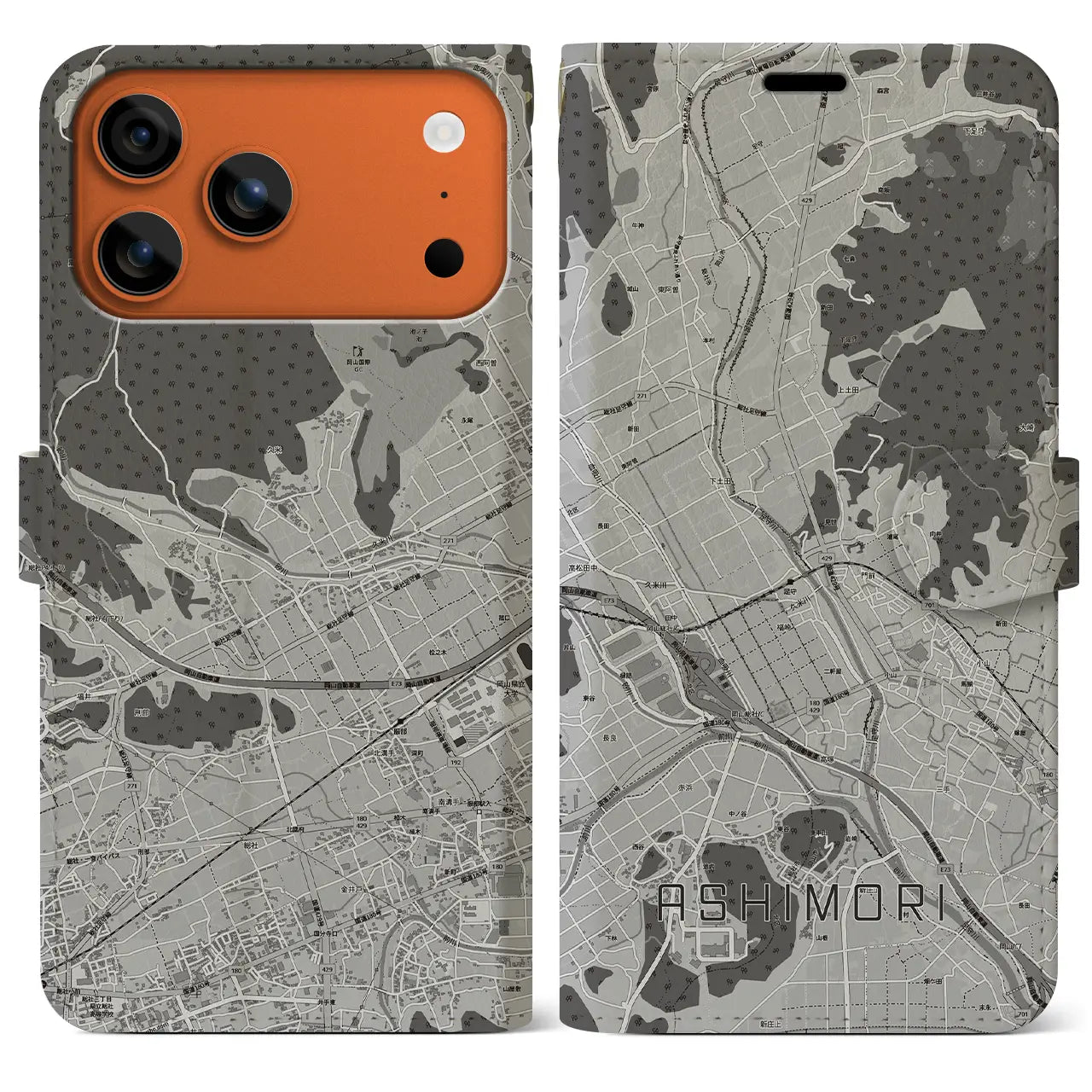 【足守(岡山県)】地図柄iPhoneケース(手帳タイプ)