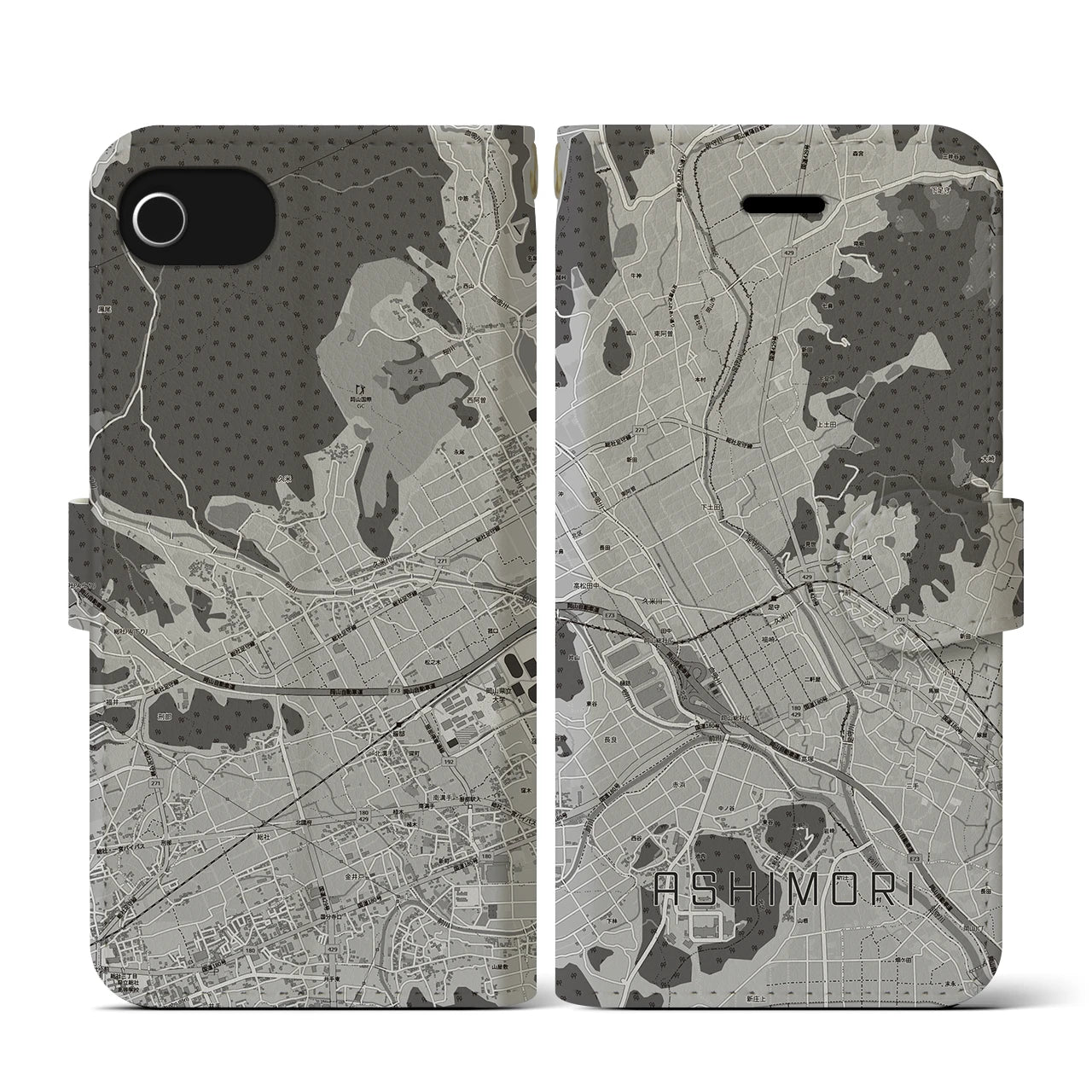 【足守(岡山県)】地図柄iPhoneケース(手帳タイプ)