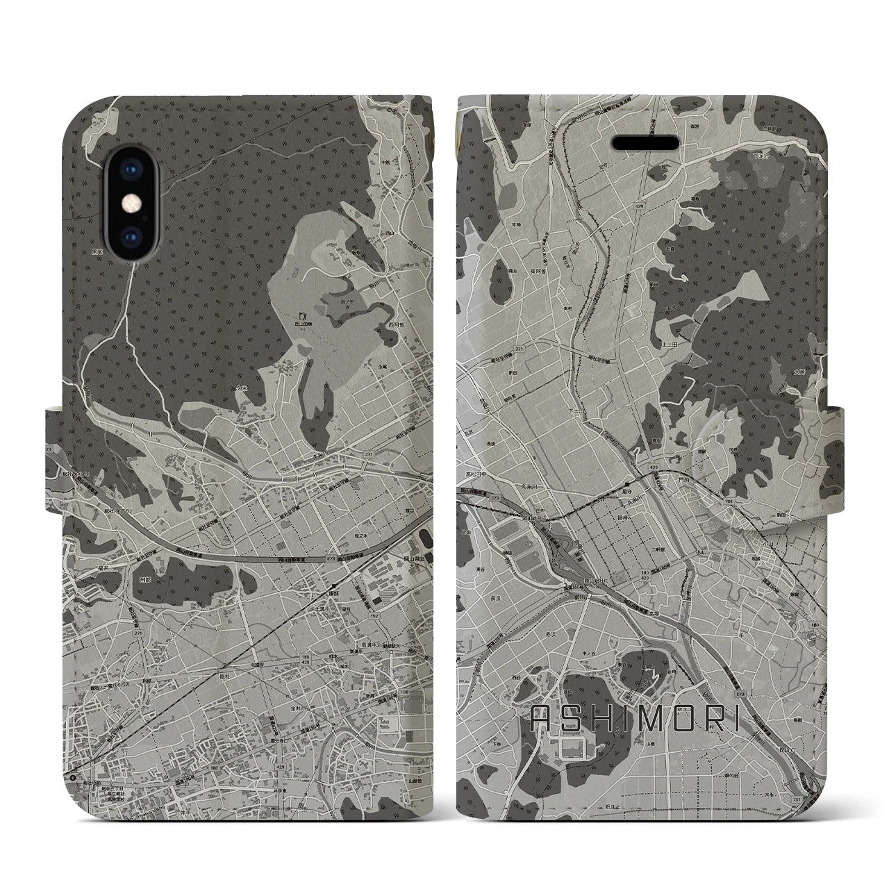 【足守(岡山県)】地図柄iPhoneケース(手帳タイプ)