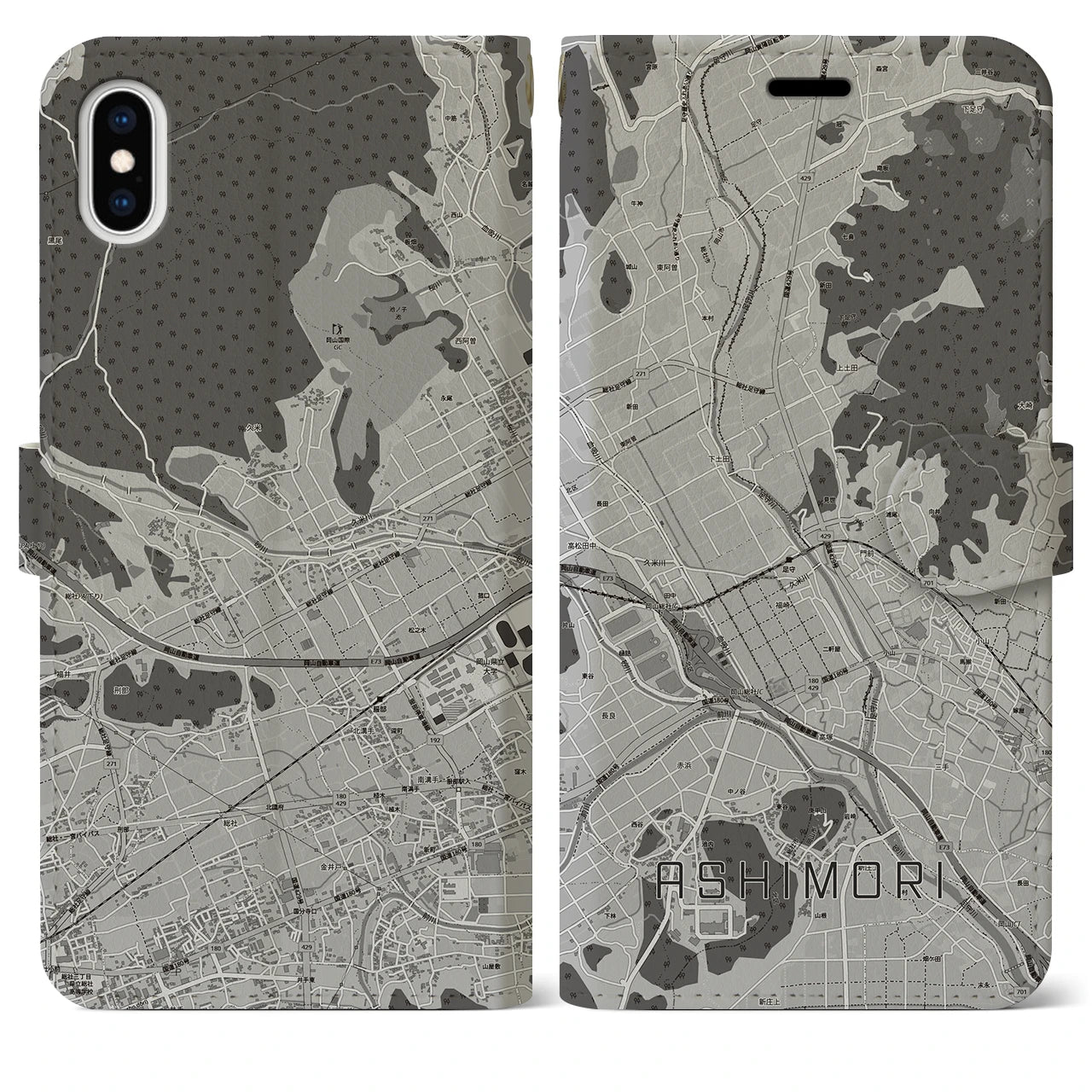【足守(岡山県)】地図柄iPhoneケース(手帳タイプ)