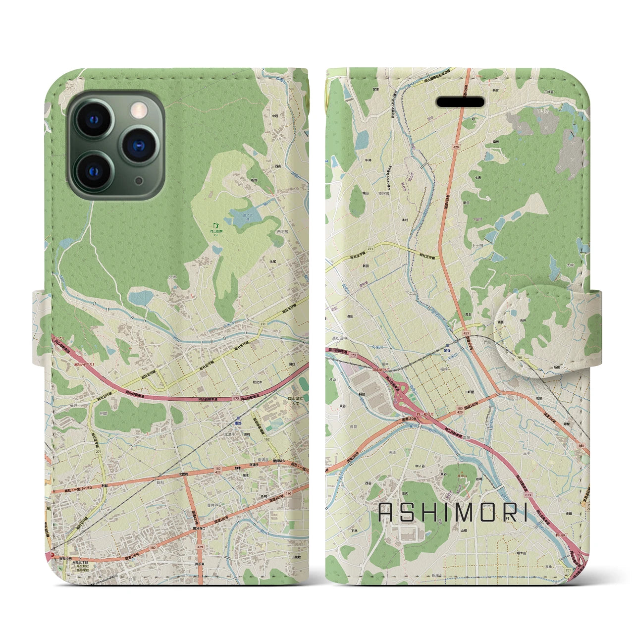 【足守(岡山県)】地図柄iPhoneケース(手帳タイプ)