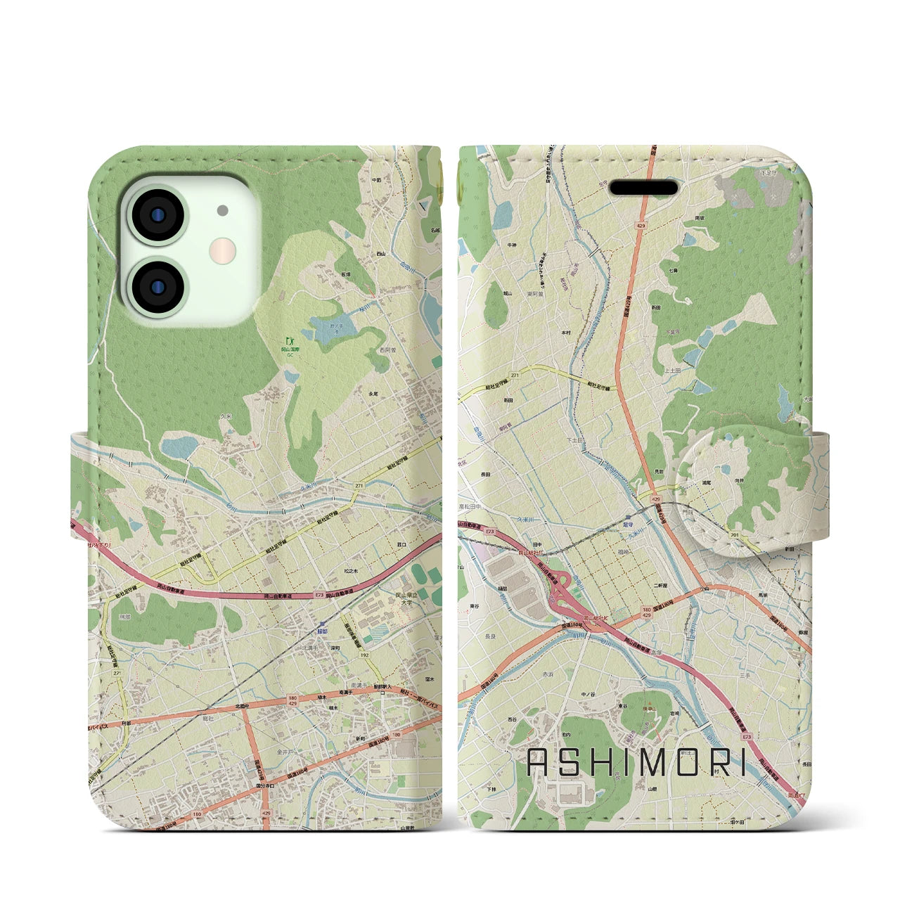 【足守(岡山県)】地図柄iPhoneケース(手帳タイプ)