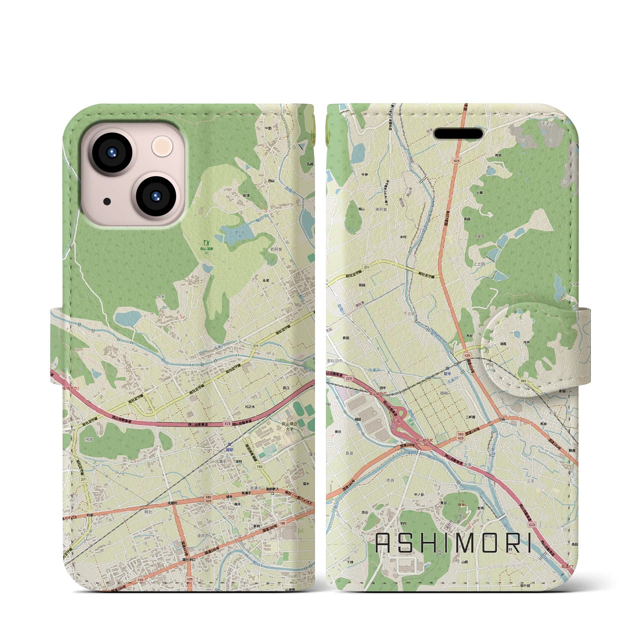 【足守(岡山県)】地図柄iPhoneケース(手帳タイプ)