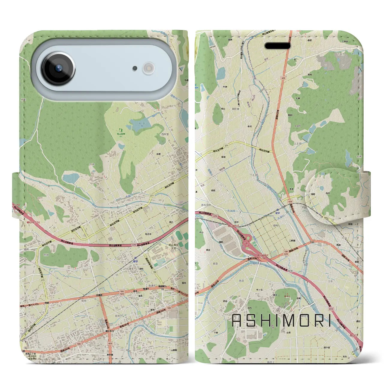 【足守(岡山県)】地図柄iPhoneケース(手帳タイプ)