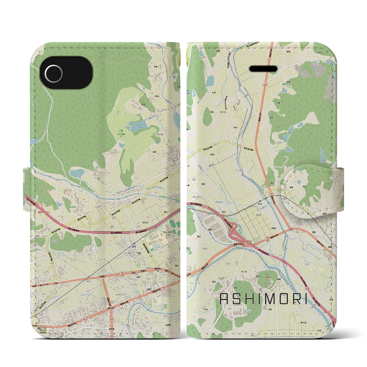【足守(岡山県)】地図柄iPhoneケース(手帳タイプ)
