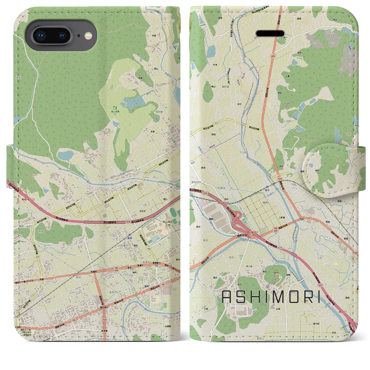 【足守(岡山県)】地図柄iPhoneケース(手帳タイプ)