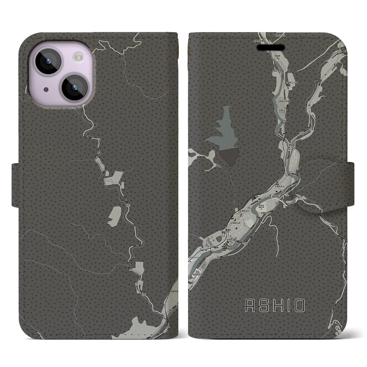 【足尾(栃木県)】地図柄iPhoneケース(手帳タイプ)