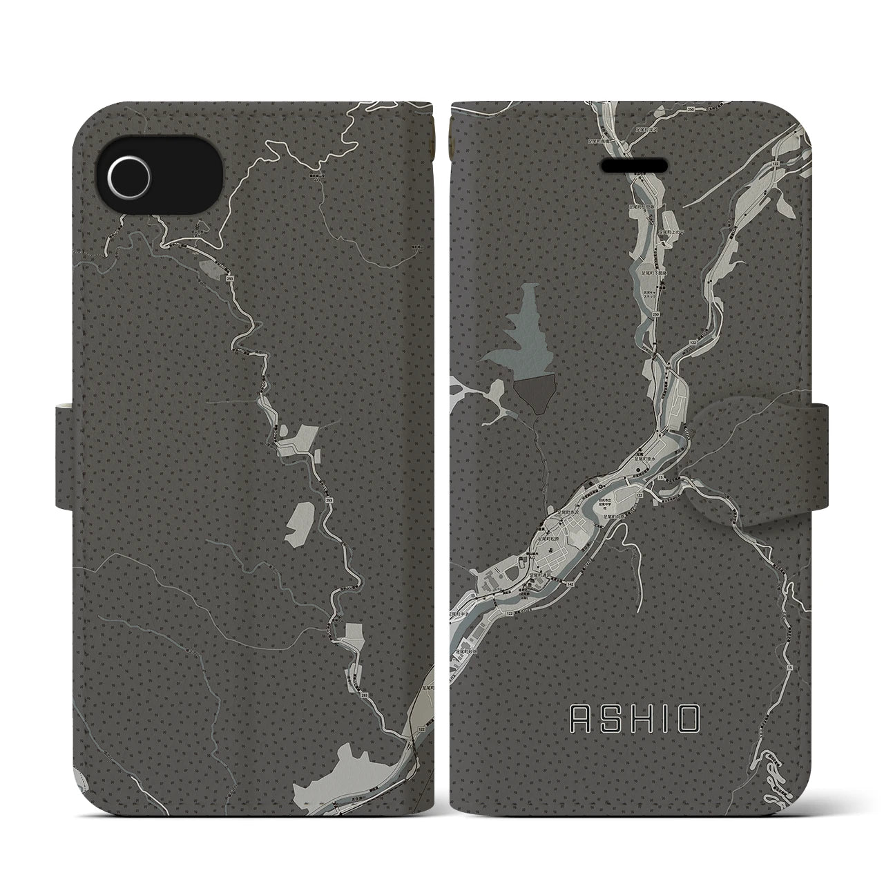 【足尾(栃木県)】地図柄iPhoneケース(手帳タイプ)モノトーン・iPhone SE(第3 / 第2世代) / 8 / 7 / 6s / 6 用