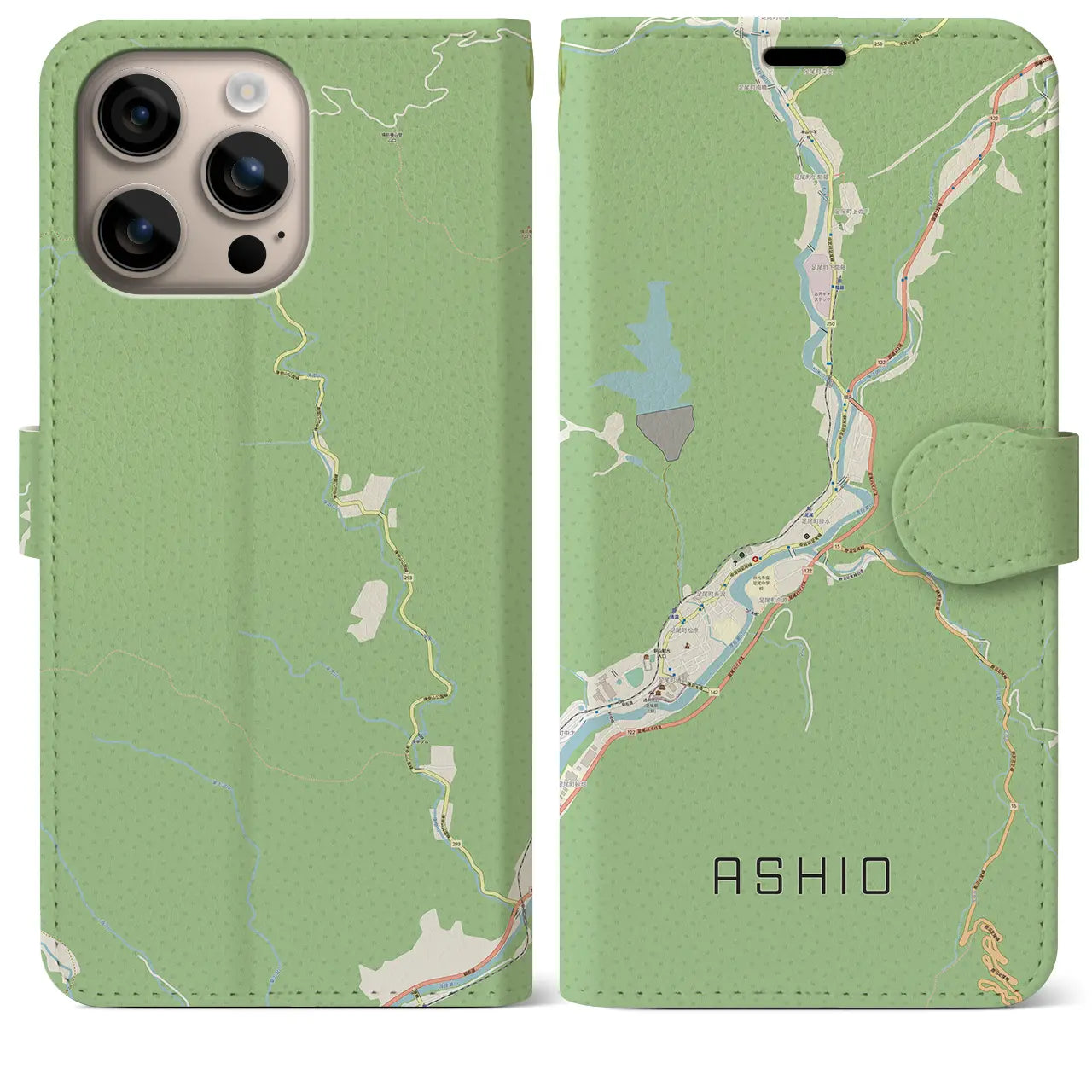 【足尾(栃木県)】地図柄iPhoneケース(手帳タイプ)ナチュラル・iPhone 16 Plus 用
